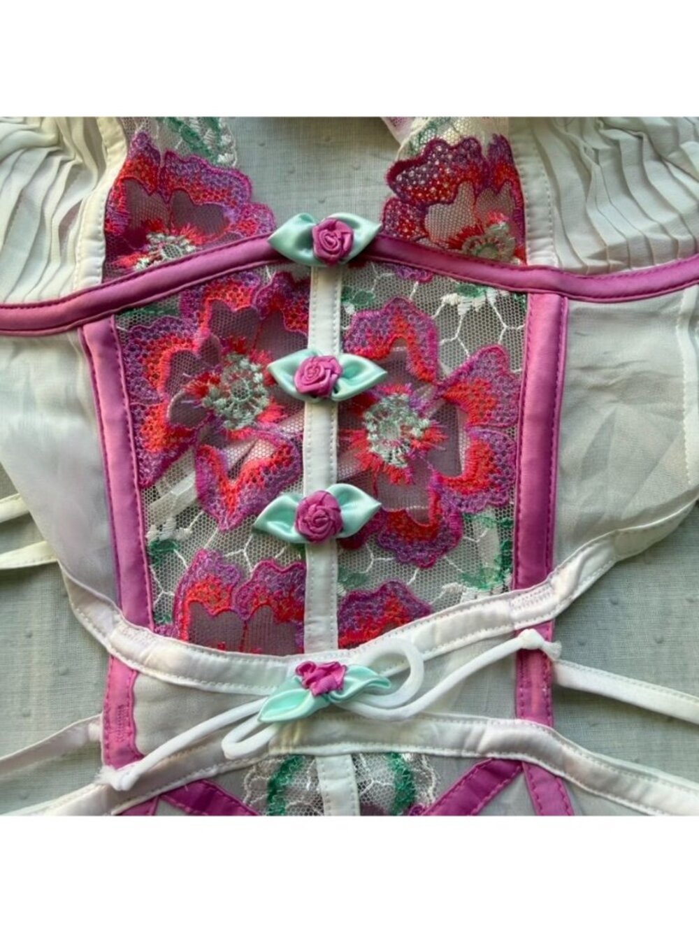 For Love and Lemons Festival Rose Teddy White Pink Embroidered Bodysuit NWT 36B - Picture 7 of 16